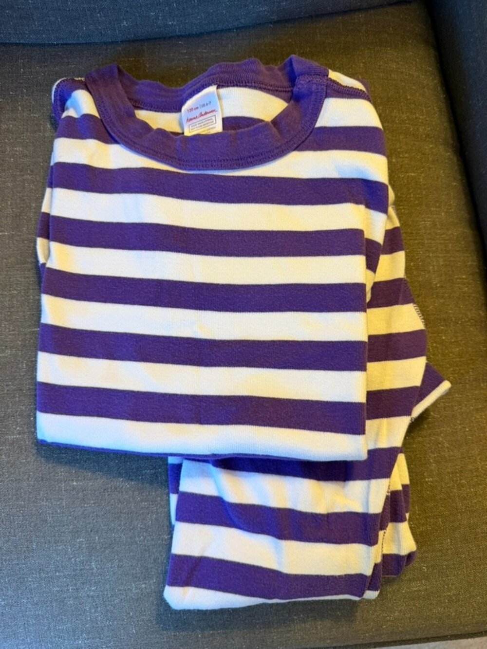 Hanna Andersson Purple Striped Long Jams Size 6-7